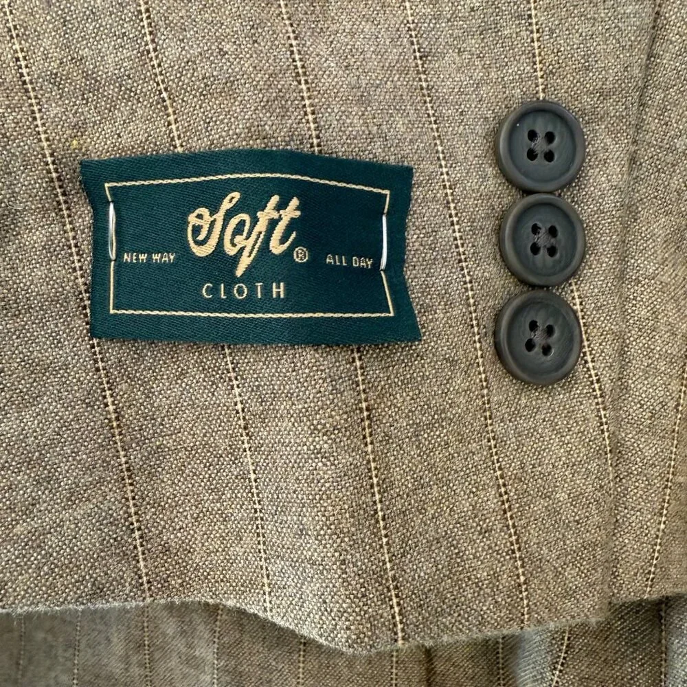 Soft Cloth Studio Jacket Camel Brown Pinstripe Size 40R NWOT